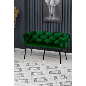 Balon Çay Seti Koltuk Takımı Oturma Odası Kafe Antre Hol Ofis 2+1+1 Siyah Metal Yeşil