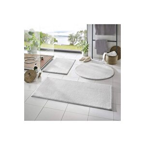 Yıkanabilir Kaymaz Taban Post Peluş Banyo Paspası 3'lü Takım Beyaz Beyaz