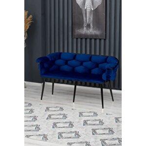 Balon Çay Seti Koltuk Takımı Oturma Odası Kafe Antre Hol Ofis 2+1+1 Siyah Metal Lacivert
