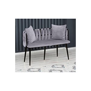 Sarmaşık Çay Seti Takımı Koltuk Takımı Oturma Odası Kafe Antre Hol Ofis 2+1+1 Siyah Metal Gri