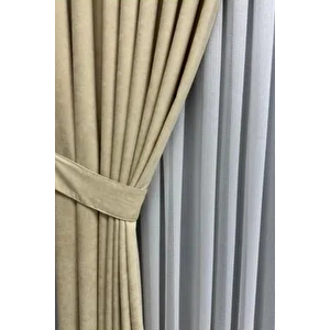 Bej 1/3  Sık Pile Fon Perde-12490 100x270 cm