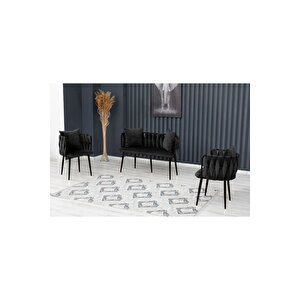 Sarmaşık Çay Seti Takımı Koltuk Takımı Oturma Odası Kafe Antre Hol Ofis 2+1+1 Siyah Metal Siyah