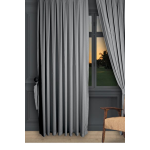 Gri 1/3 Sık Pile Fon Perde-12488 70x250 cm