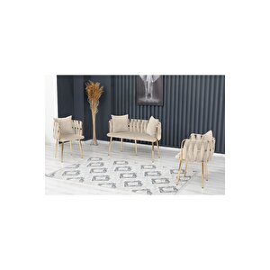 Sarmaşık Çay Seti Takımı Koltuk Takımı Oturma Odası Kafe Antre Hol Ofis 2+1+1 Gold Metal Lacivert