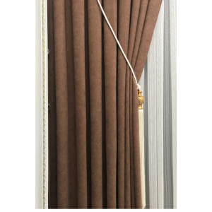 Sütlü Kahverengi 1/3  Sık Pile Fon Perde 100x250 cm