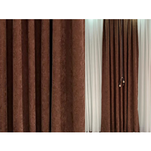 Sütlü Kahverengi 1/3  Sık Pile Fon Perde 100x250 cm