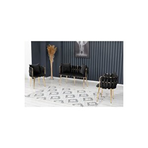 Sarmaşık Çay Seti Takımı Koltuk Takımı Oturma Odası Kafe Antre Hol Ofis 2+1+1 Gold Metal Pudra