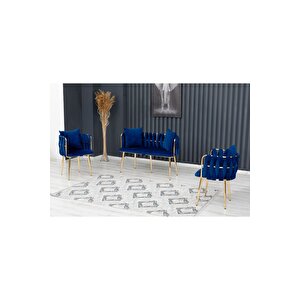 Sarmaşık Çay Seti Takımı Koltuk Takımı Oturma Odası Kafe Antre Hol Ofis 2+1+1 Gold Metal Krem