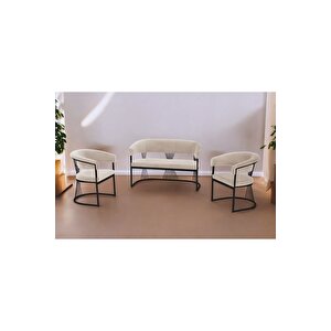Rio Çay Seti Takımı Koltuk Takımı Oturma Odası Kafe Antre Hol Ofis 2+1+1 Siyah Metal Krem