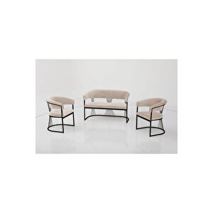 Rio Çay Seti Takımı Koltuk Takımı Oturma Odası Kafe Antre Hol Ofis 2+1+1 Siyah Metal Krem