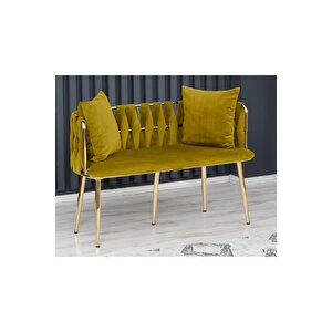Sarmaşık Çay Seti Takımı Koltuk Takımı Oturma Odası Kafe Antre Hol Ofis 2+1+1 Gold Metal Yeşil