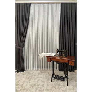 Antrasit 1/3  Sık Pile Fon Perde-12484 70x260 cm