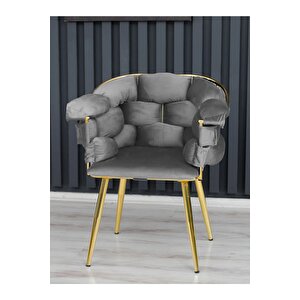Balon Çay Seti Koltuk Takımı Oturma Odası Kafe Antre Hol Ofis 2+1+1 Gold Metal Gri