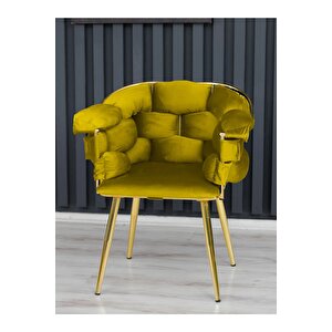 Balon Çay Seti Koltuk Takımı Oturma Odası Kafe Antre Hol Ofis 2+1+1 Gold Metal Hardal