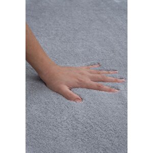 Vl Yıkanabilir Premium Ponpon Saçaklı Kaymaz Taban Post Peluş Banyo Paspası 2'li Takım Gri Gri