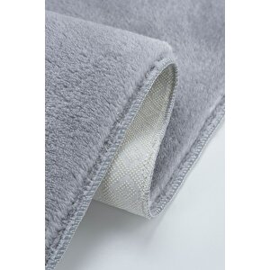 Vl Yıkanabilir Premium Ponpon Saçaklı Kaymaz Taban Post Peluş Banyo Paspası 2'li Takım Gri Gri