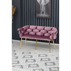 Balon Çay Seti Koltuk Takımı Oturma Odası Kafe Antre Hol Ofis 2+1+1 Gold Metal Pudra