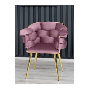 Balon Çay Seti Koltuk Takımı Oturma Odası Kafe Antre Hol Ofis 2+1+1 Gold Metal Pudra