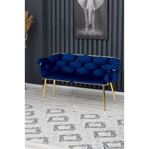 Balon Çay Seti Koltuk Takımı Oturma Odası Kafe Antre Hol Ofis 2+1+1 Gold Metal Lacivert