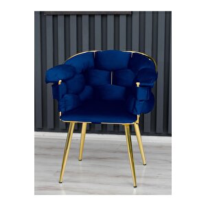 Balon Çay Seti Koltuk Takımı Oturma Odası Kafe Antre Hol Ofis 2+1+1 Gold Metal Lacivert