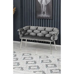 Balon Çay Seti Koltuk Takımı Oturma Odası Kafe Antre Hol Ofis 2+1+1 Krom Metal Gri