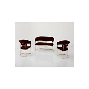 Rio Çay Seti Takımı Koltuk Takımı Oturma Odası Kafe Antre Hol Ofis 2+1+1 Gold Metal Kahveregi