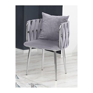 Sarmaşık Çay Seti Takımı Koltuk Takımı Oturma Odası Kafe Antre Hol Ofis 2+1+1 Krom Metal Gri