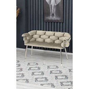 Balon Çay Seti Koltuk Takımı Oturma Odası Kafe Antre Hol Ofis 2+1+1 Krom Metal Krem