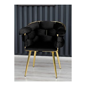 Balon Çay Seti Koltuk Takımı Oturma Odası Kafe Antre Hol Ofis 2+1+1 Gold Metal Siyah