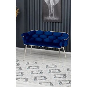 Balon Çay Seti Koltuk Takımı Oturma Odası Kafe Antre Hol Ofis 2+1+1 Krom Metal Lacivert
