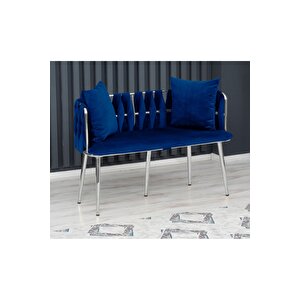 Sarmaşık Çay Seti Takımı Koltuk Takımı Oturma Odası Kafe Antre Hol Ofis 2+1+1 Krom Metal Lacivert