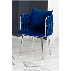 Sarmaşık Çay Seti Takımı Koltuk Takımı Oturma Odası Kafe Antre Hol Ofis 2+1+1 Krom Metal Lacivert