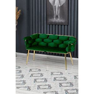 Balon Çay Seti Koltuk Takımı Oturma Odası Kafe Antre Hol Ofis 2+1+1 Gold Metal Yeşil