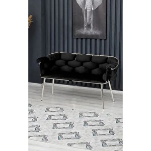 Balon Çay Seti Koltuk Takımı Oturma Odası Kafe Antre Hol Ofis 2+1+1 Krom Metal Siyah