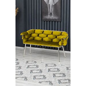 Balon Çay Seti Koltuk Takımı Oturma Odası Kafe Antre Hol Ofis 2+1+1 Krom Metal Hardal
