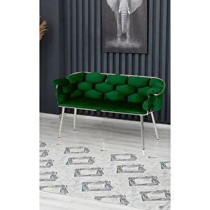 Balon Çay Seti Koltuk Takımı Oturma Odası Kafe Antre Hol Ofis 2+1+1 Krom Metal Yeşil