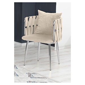 Sarmaşık Çay Seti Takımı Koltuk Takımı Oturma Odası Kafe Antre Hol Ofis 2+1+1 Krom Metal Krem
