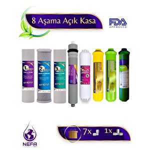 Nefa Tüm Açık Kasalar İçin Uyumlu 8 Aşamalı Filtre Seti, Detox, Mineral,alkalin Destekli, 80 Gpd Membran