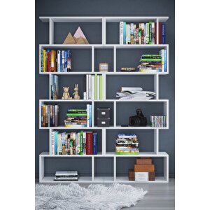 6 Raflı Çift Modül Zigzag Kitaplık Çalışma Odası Ofis Kitaplık