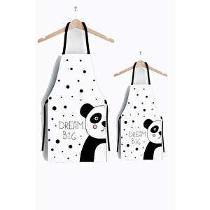 Ays Home Panda Beyaz Anne Çocuk 2'li Mutfak Önlüğü