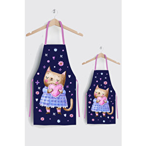 Ays Home Kalpli Kedi Anne Çocuk 2'li Mutfak Önlüğü Seti