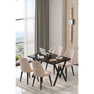 Pia 70x120 Siyah Mutfak Masası, Masa Sandalye Takımı, Masa Takımı, 4 Cappucino Sandalye Cappucino