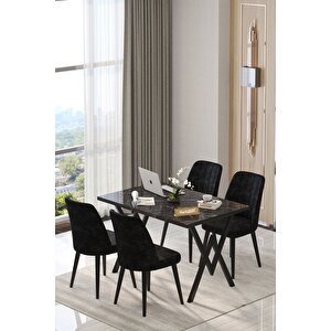 Pia 70x120 Siyah Mutfak Masası, Masa Sandalye Takımı, Masa Takımı, 4 Siyah Sandalye Siyah