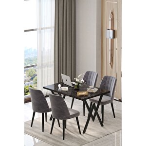 Pia 70x120 Siyah Mutfak Masası, Masa Sandalye Takımı, Masa Takımı, 4 Gri Sandalye Siyah