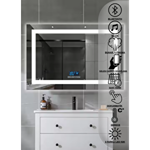 Avend Dokunmatik Akıllı Ayna Bluetoothlu Buhar Tutmayan Hd 3 Renk Ledli Banyo Aynası Dekoratif  Ofis Duvar Lavabo Aynası 60x80