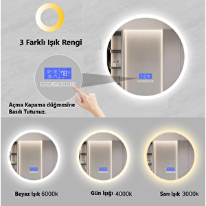 Avend Dokunmatik Akıllı Ayna Bluetoothlu Buhar Tutmayan Hd 3 Renk Ledli Banyo Aynası Dekoratif  Ofis Duvar Lavabo Aynası 60x80