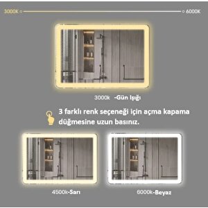 Avend Dokunmatik Akıllı Ayna Bluetoothlu Buhar Tutmayan Hd 3 Renk Ledli Banyo Aynası Dekoratif  Ofis Duvar Lavabo Aynası 60x80