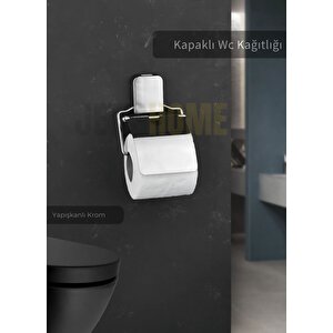 Paslanmaz Kapaklı Tuvalet Kağıdı Askılığı Wc Kağıtlık Tutucu Krom