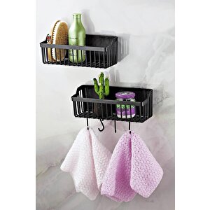Yapışkanlı Plastik Banyo Rafı İkili Banyo Düzenleyici Duş Rafı Organizer Şampuanlık