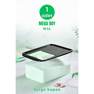 1 Adet Mega Boy Sürgülü Kayar Kapaklı Tablet Deterjan Saklama Kutusu-çok Amaçlı Saklama Kabı 10 Lt.